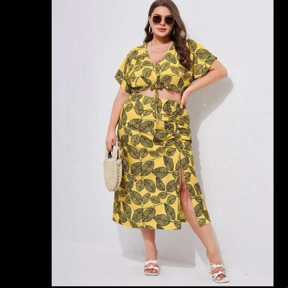 Leaf print yellow set
